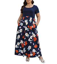 Nemidor Women Casual Floral Print Plus Size Long Maxi Dress with Pockets