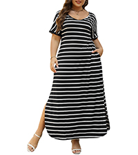 Nemidor Women&#39;s Casual Loose Pocket Long Dress Short Sleeve Plus Size Slit Maxi Dress