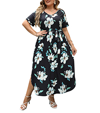 Nemidor Womens Casual Plus Size Tie Waist Slit Long Maxi Dress