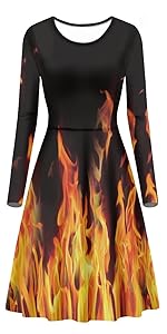 Long Sleeve O Neck Fire Dress for Women