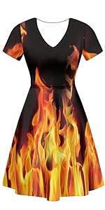 V Neck Short Sleeve Fire Dress for Women