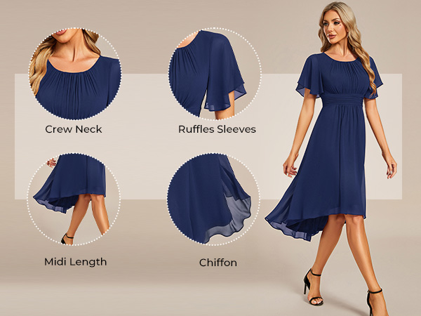  Women''s Crew Neck Short Sleeve A Line High Low Formal Wedding Guest Dress 