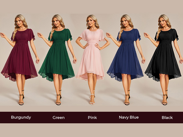 Women''s Crew Neck A Line Chiffon Pleated Short Sleeve Formal Dress Ball Gown 