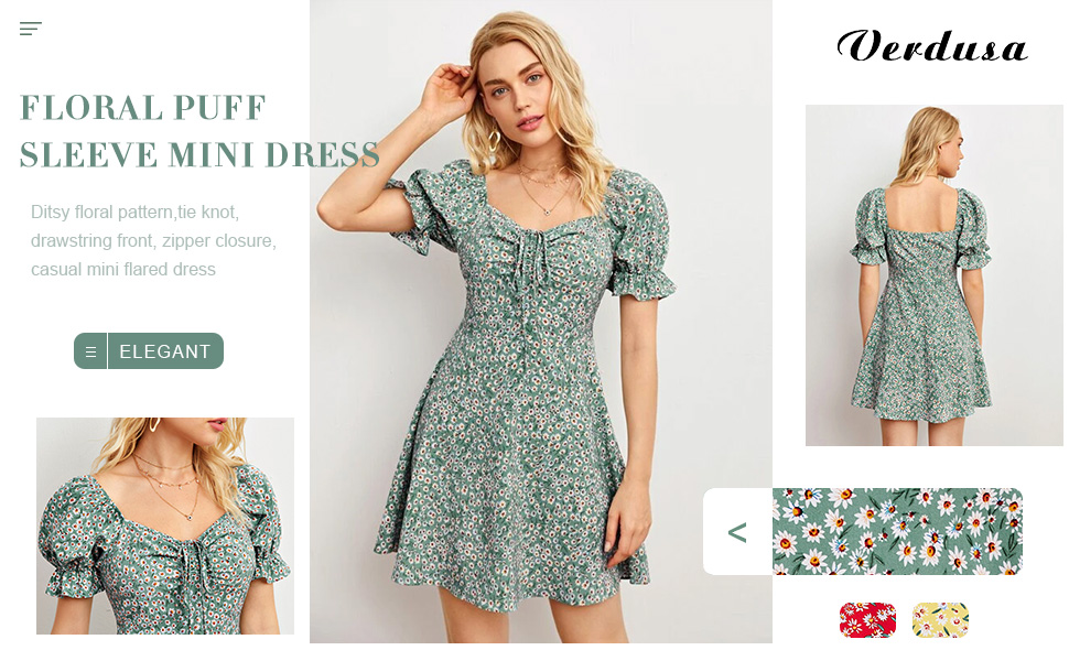 Floral Print Puff Sleeve Dress