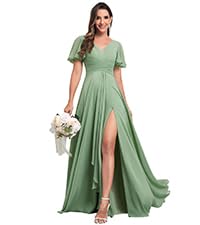 bridesmaid dresses with pockets flutter sleeves slit