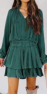 Womens Fall Long Sleeve Swing Mini Dress