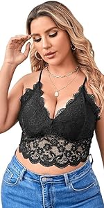 Women&#39;s Plus Size Sexy Floral Lace Scalloped Trim Wireless Bra