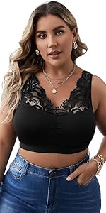 Women&#39;s Plus Size Contrast Lace Lingerie Bralette Bra