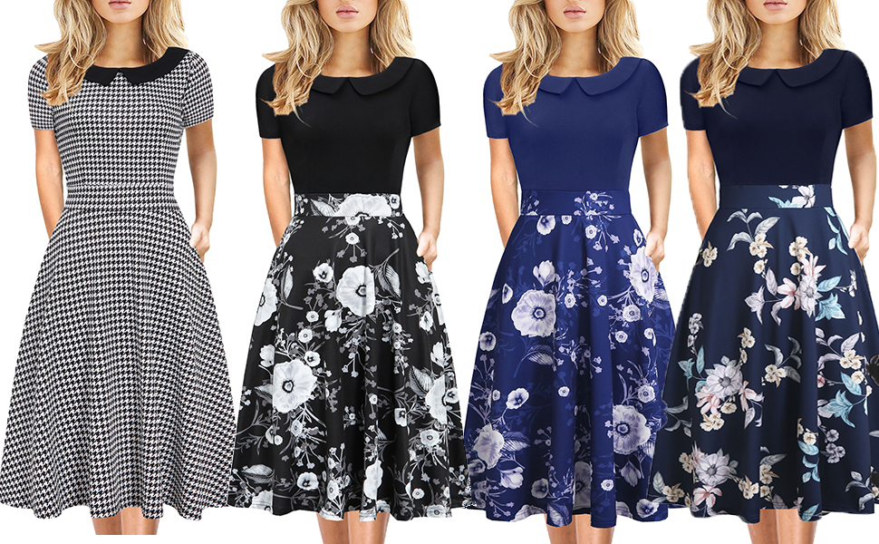 Peter Pan Collar Dresses for Women Casual Summer Elegant Vintage Cotton Church Dress with Pockets 