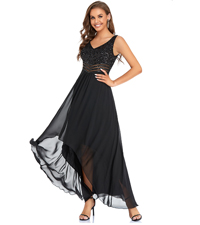 Elegant V-Neck Sequin High Low Wedding Guest Dresses