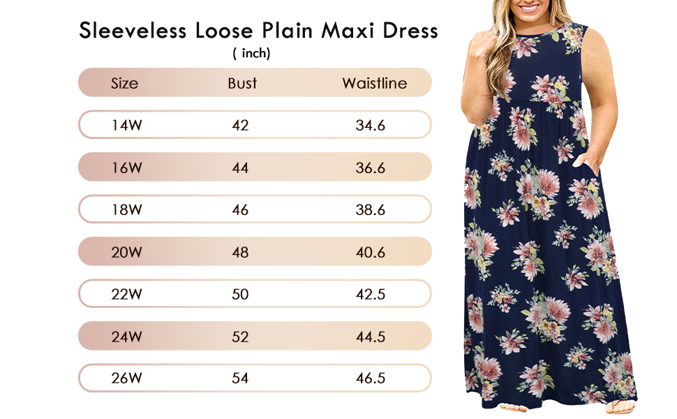 Nemidor Women Sleeveless Loose Plain Casual Plus Size Long Maxi Dress with Pockets