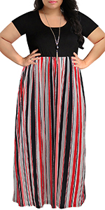 Nemidor Women&amp;#39;s Chevron Print Summer Short Sleeve Plus Size Casual Maxi Dress