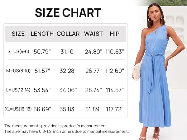 size chart for pleated maxi dress