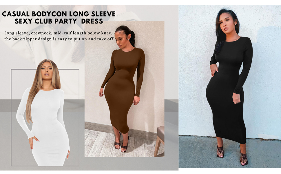 long sleeve midi dress for women