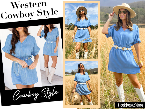 denim dress for women casual summer short sleeve