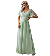 Women Stunning Pleated Long Sleeves Tea Length Semi Formal Dresses Summer Green dress