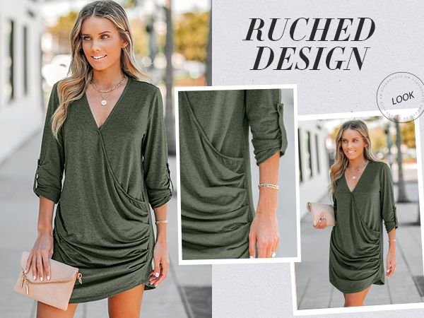 Olive Green long sleeve mini dress mocked dress