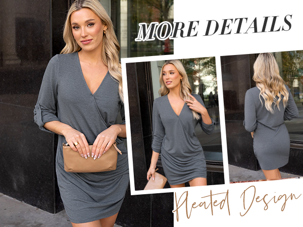 grey v neck mini dress beach dress body con dress