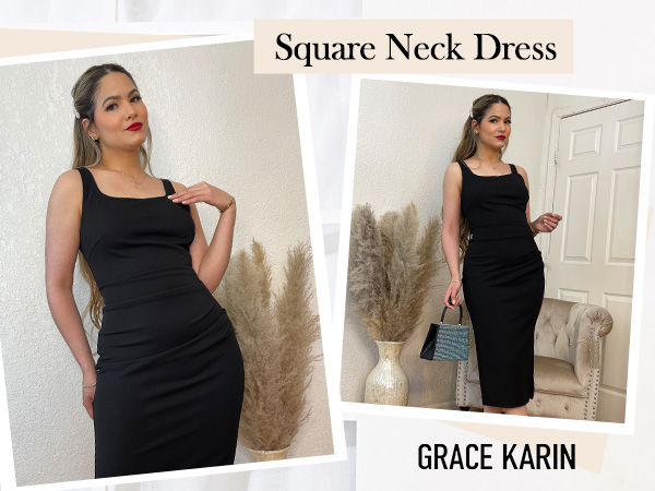 square neck black dress