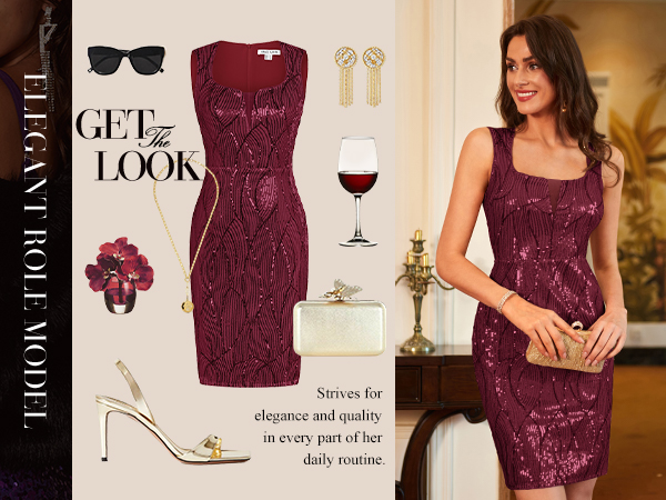 wine red sequin dress