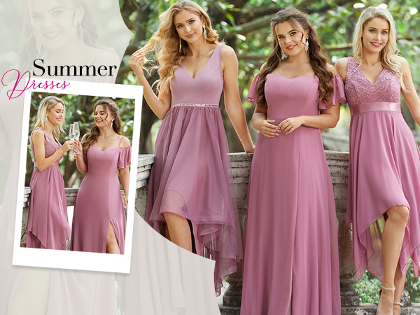 Ever-Pretty Women''s Off-Shoulder A-line Side Slit Chiffon Bridesmaid Dresses with Sleeves