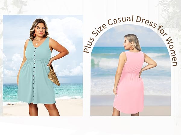 easter Plus Size Dress with Pockets hide the belly fat v neck tank dress button down pink sage green