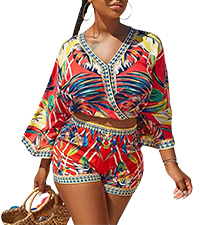 Sexy Two Piece Outfits Women Summer Floral Print Crop Top Short Sets Boho Sexy Beach Romper Jumpsuit