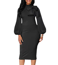 Sexy Long Sleeve Dress for Women Solid Color Formal Club Work Cocktail Bodycon Church Midi Dresses