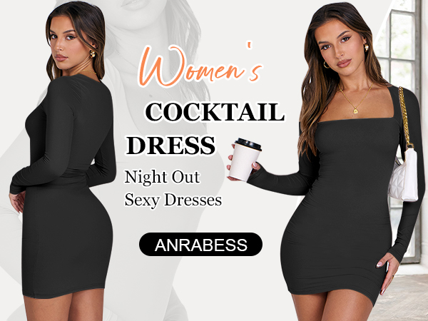 Square Neck Long Sleeve Sexy Ruched Bodycon 