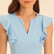 Allegra K Sleeveless Sheath Dress for Women''s Ruffles V Neck Split Work Pencil Dresses