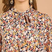 Allegra K Women''s Tie Neck Chiffon Long Sleeves Vintage Floral Print Belted Dress