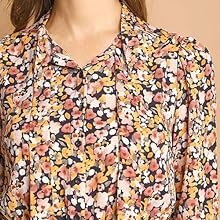 Allegra K Women''s Tie Neck Chiffon Long Sleeves Vintage Floral Print Belted Dress