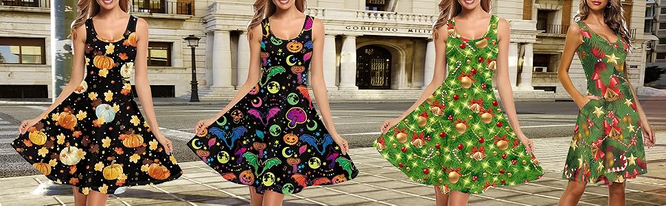 Summer Beach Fall Halloween Thanksgiving Christmas Xmas Party Festival Women Dresses