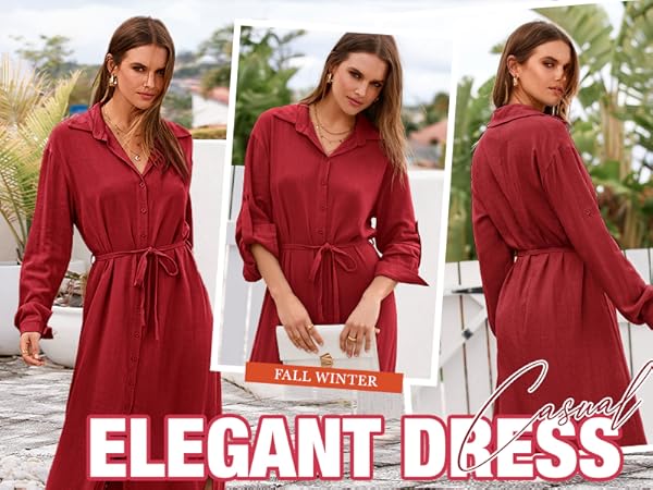 casual maxi dress long sleeve maxi dress shirt dresses for women linen dress women beach dress