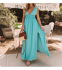 Boho Dress for Women Sexy Deep V Neck Sleeveless Hollow Out Backless Casual Side Slit Maxi Dress