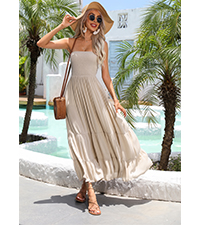 Women''s Summer Sleeveless A-Line Tiered Ruffle Flowy Maxi Tube Dress