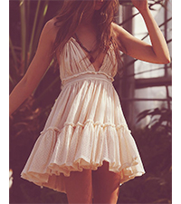 Women''s Summer Sexy V Neck A-Line Ruffle Patchwork Mini Dress