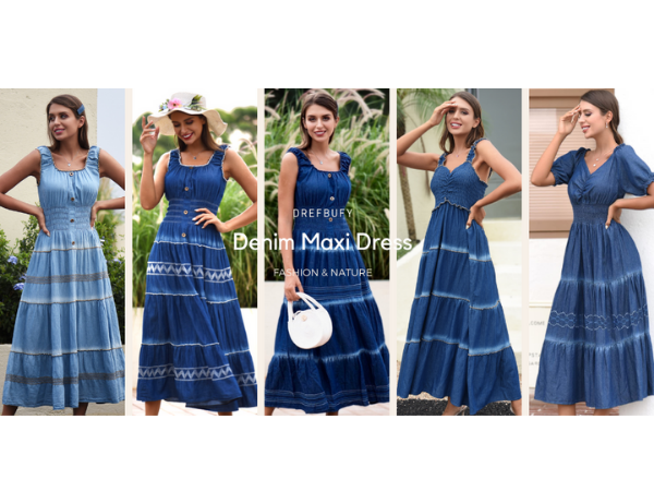 Denim maxi dress for women