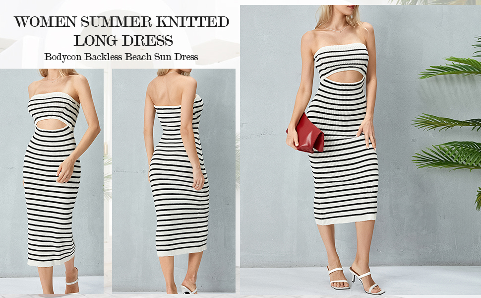 Women Summer Strapless Knitted Long Dress