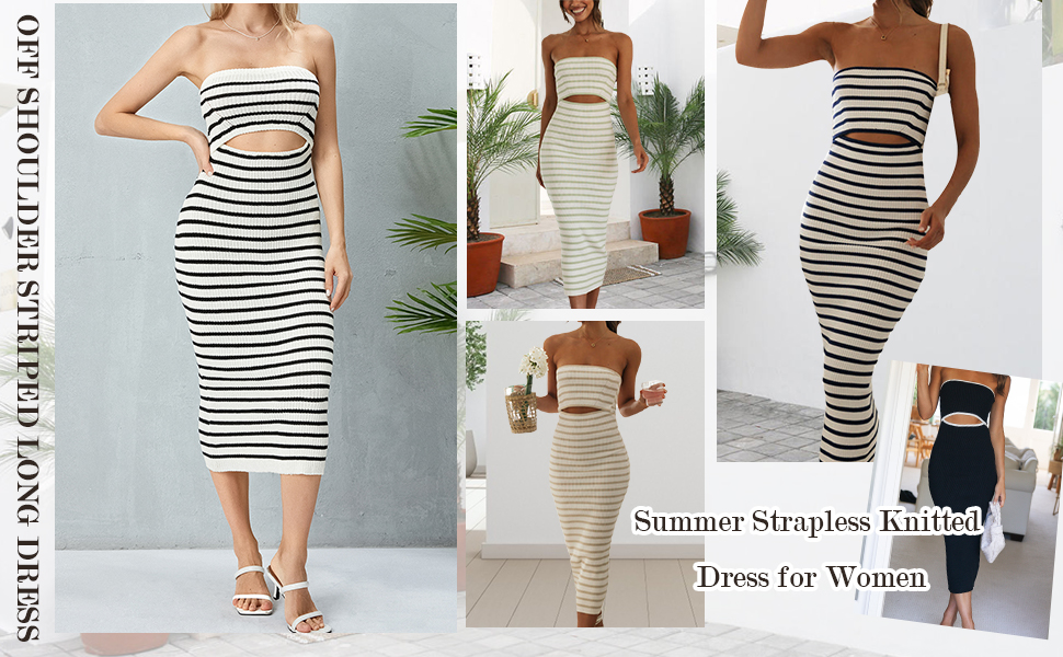 Women Summer Strapless Knitted Long Dress