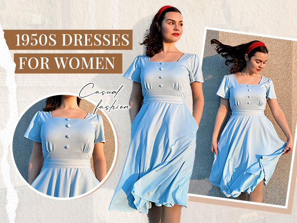 formal dress fit and flare dress for women tea party dresses vintage dress light blue dress