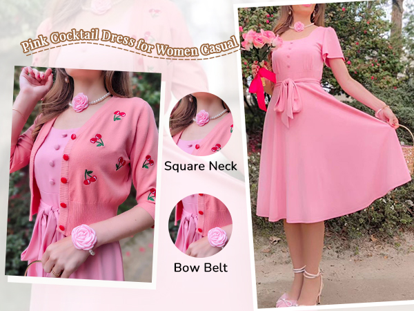 hot pink dress for women fit and flare dress for women tea length formal dress cocktail