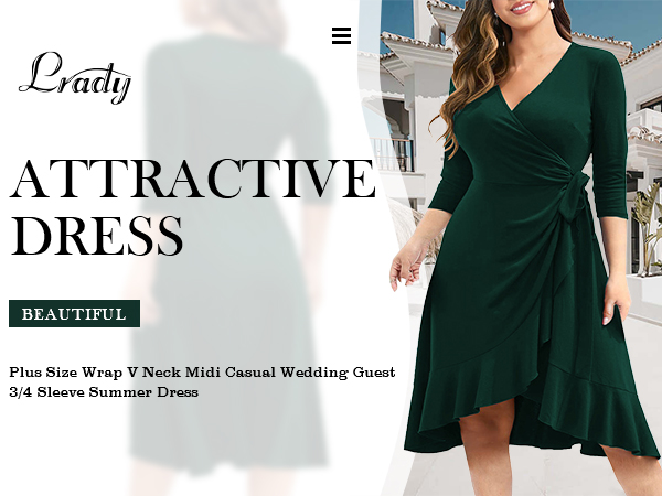 Lrady Women''s Deep V Neck Casual Plus Size Slim Fit Wrap Midi Dress 