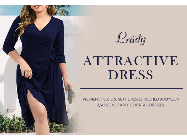 Womens Plus Size Sexy Dresses Ruched Bodycon 3/4 Sleeve Party Cocktail Dresses