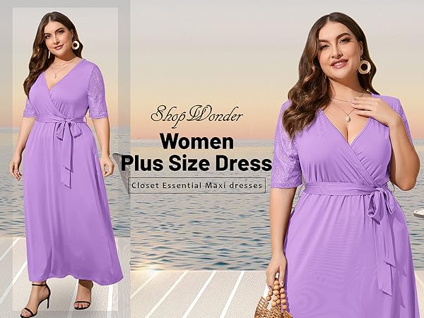 Plus Size Short Sleeve High Waist A Line Swing Maxi Dress