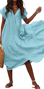 ZOCAVIA Women''s 2024 Summer Cotton Linen Maxi Dress Flowy Beach Vacation Dress