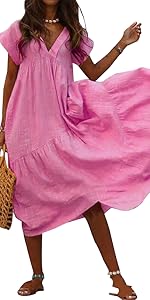 ZOCAVIA Women''s 2024 Summer Cotton Linen Maxi Dress Flowy Beach Vacation Dress