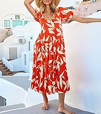 Womens Dresses 2024 Puff Sleeve Floral Casual Summer Dress Smocked Backless Flowy Tiered Maxi Dress