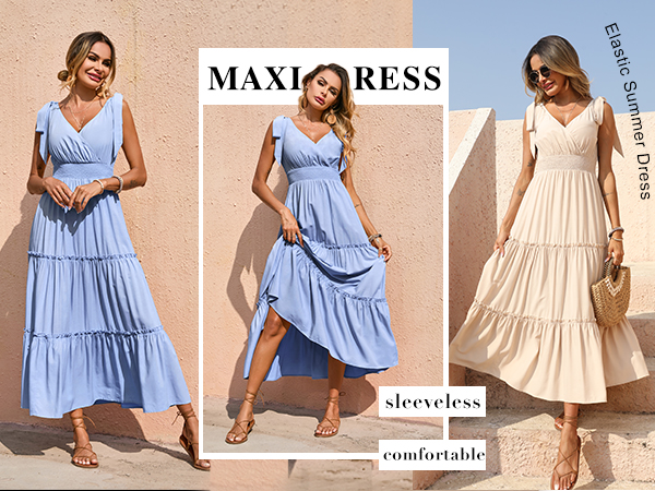 sleeveless holiday dresses for women 2023 tie strap maxi dress for women wrap v neck summer dress