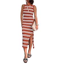 Sleeveless Striped Tank Midi Dresses 